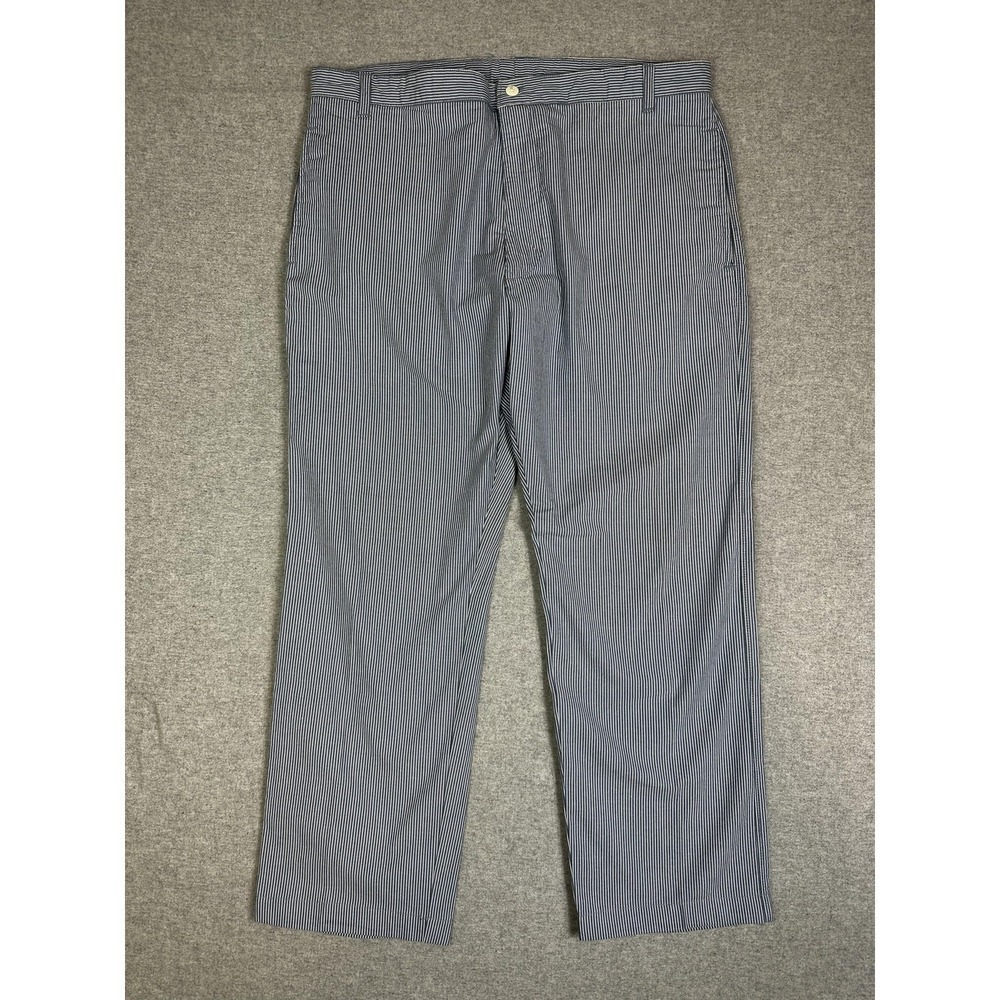Berle Vintage Pant Mens 36x29 Blue White Railroad Stripe Cotton Chino Flat Front